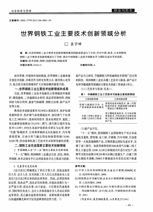 世界钢铁工业主要技术创新领域分析