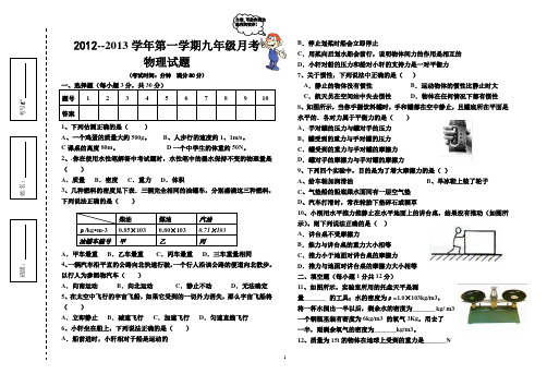 2012九年级9月月考物理