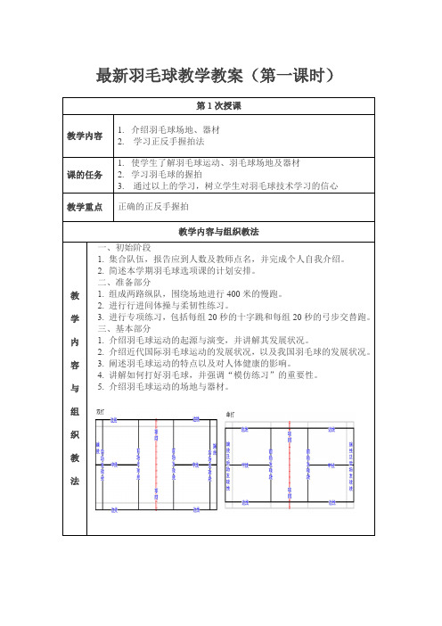 最新羽毛球教学教案(第一课时)