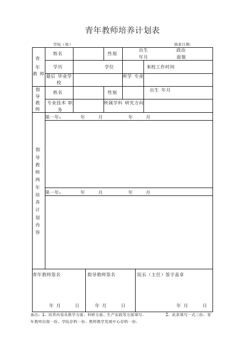 青年教师培养计划表