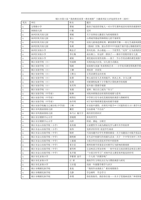 镇江市第六届我的教育故事·教育观察主题系列征文评选