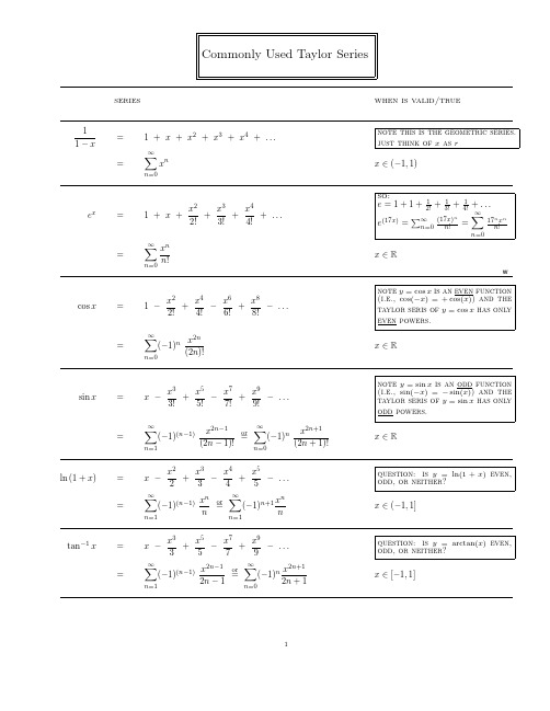 10个最常见的泰勒级数展开公式common taylor series