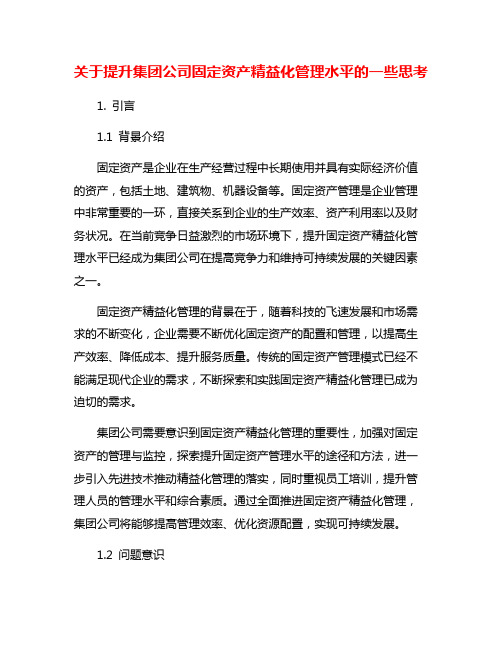 关于提升集团公司固定资产精益化管理水平的一些思考