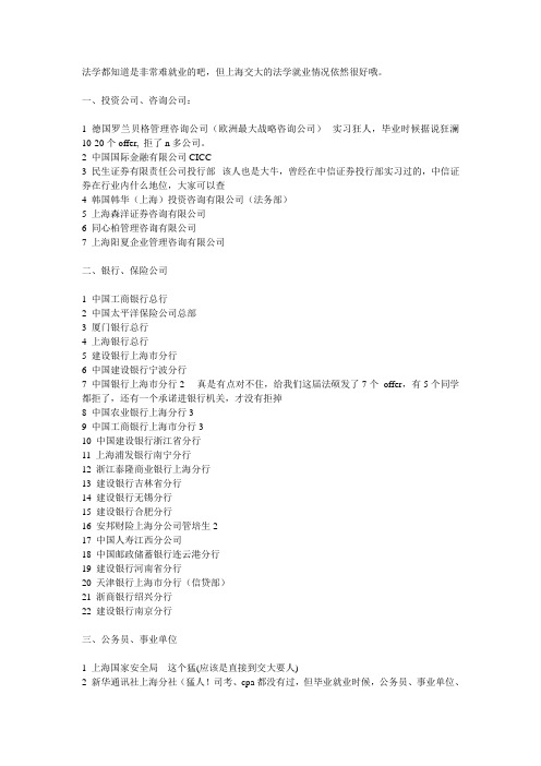 上海交通大学2012界法学硕士毕业就业去向