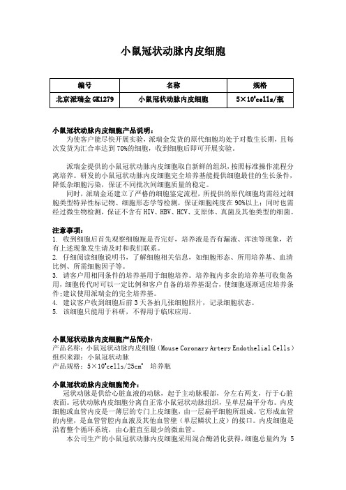 小鼠冠状动脉内皮细胞使用说明