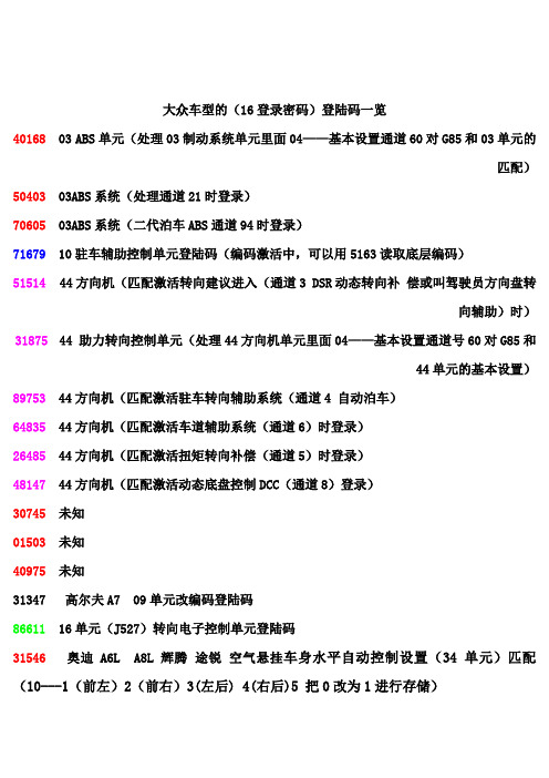 大众车型编码匹配通道登陆码