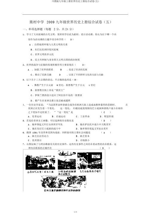 川教版九年级上册世界历史上册综合试卷(五)