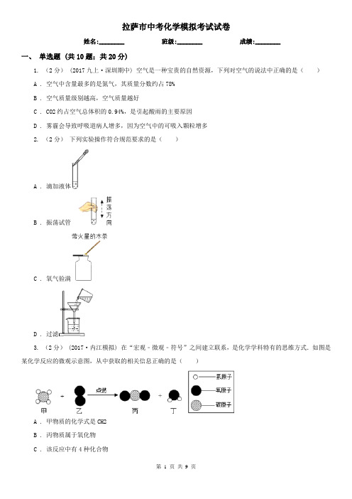 拉萨市中考化学模拟考试试卷