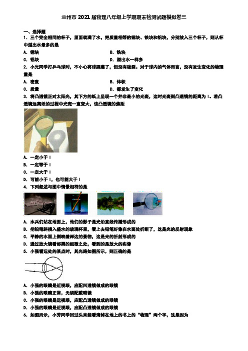 兰州市2021届物理八年级上学期期末检测试题模拟卷三