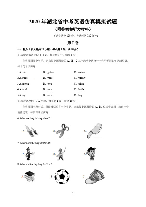 2020年湖北省中考英语仿真模拟试题(附答案和听力材料)