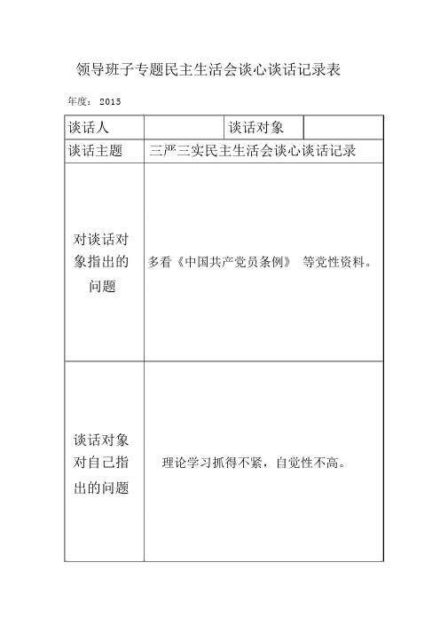 2015领导班子谈心谈话记录