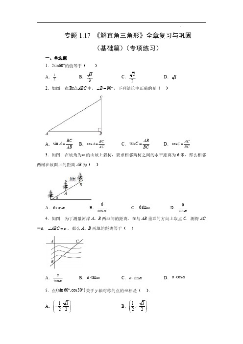 《解直角三角形》全章复习与巩固(基础篇)九年级数学下册基础知识专项讲练