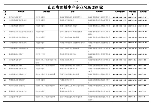 山西省面粉生产企业名录289家