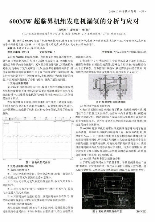 600MW超临界机组发电机漏氢的分析与应对