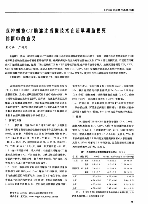 双排螺旋CT脑灌注成像技术在超早期脑梗死诊断中的意义