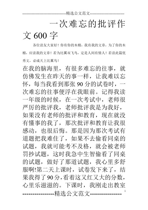 一次难忘的批评作文600字