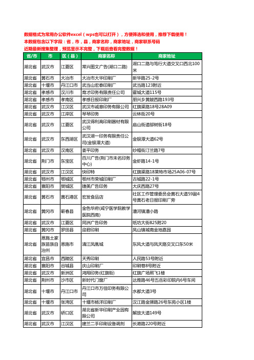 2020新版湖北省印刷工商企业公司商家名录名单黄页联系电话号码地址大全2566家