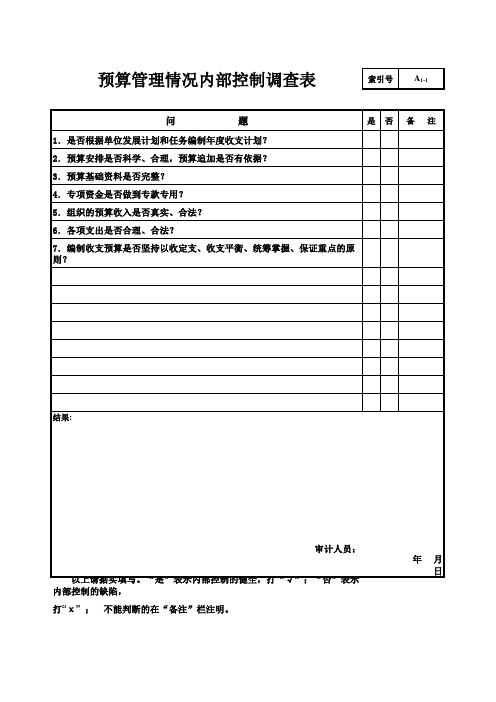 行政事业单位审计底稿模板-内控调查