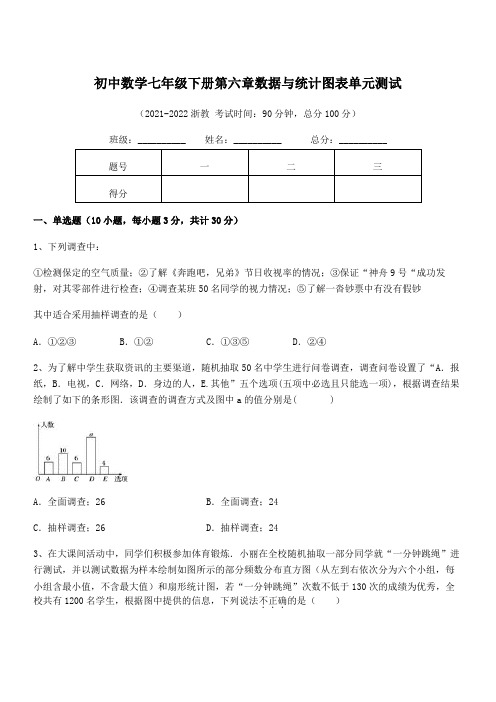 最新浙教版初中数学七年级下册第六章数据与统计图表单元测试试题(含详解)