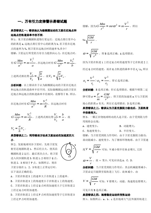 高考专题训练万有引力易错题分析