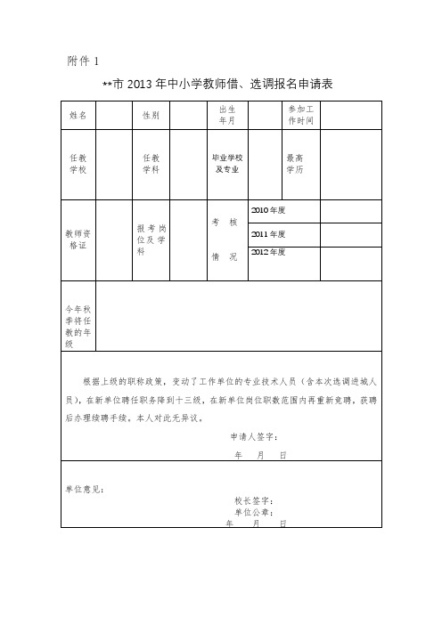 2013年新城区井冈山中学高中部借调及井冈山初中部、实验小学选调教师岗位及职数表【模板】