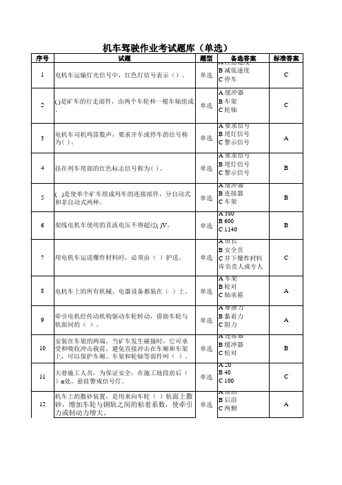 煤矿机车驾驶专业知识题库