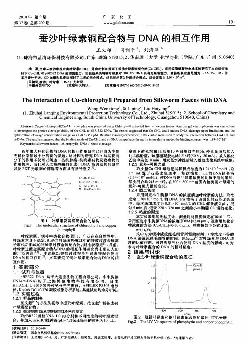 蚕沙叶绿素铜配合物与DNA的相互作用