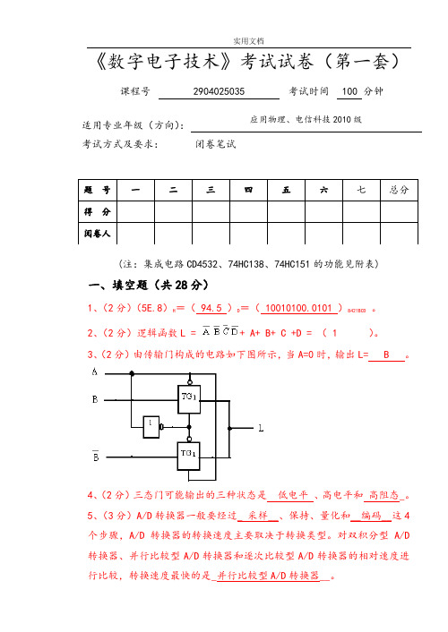 数字电子技术期末考试精彩试题含问题详解