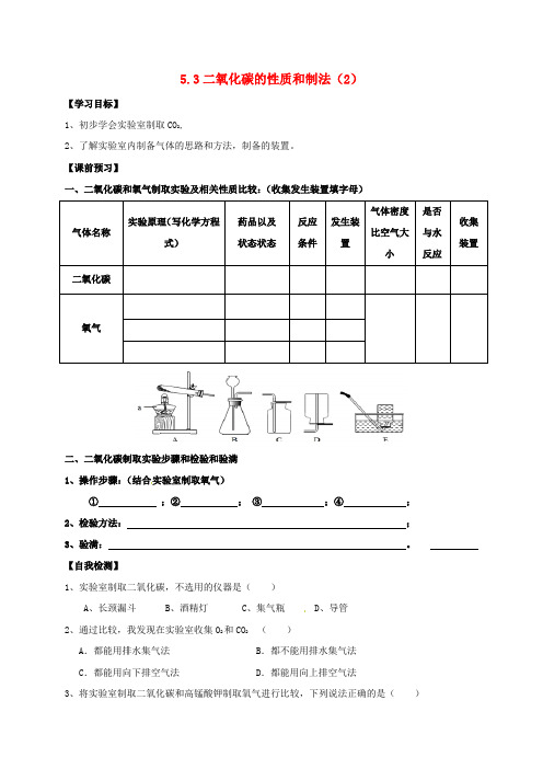 内蒙古鄂尔多斯市东胜区九年级化学上册 第五章 燃料 5.3 二氧化碳的性质和制法(2)学案(无答案)