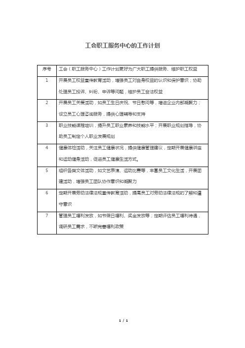 工会职工服务中心的工作计划