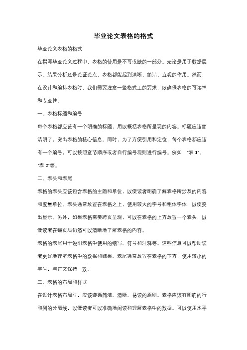 毕业论文表格的格式