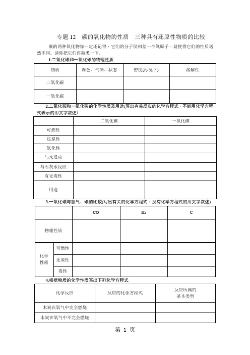 2018年中考化学基础知识梳理：专题12 碳的氧化物的性质 三种具有还原性物质的比较-文档资料