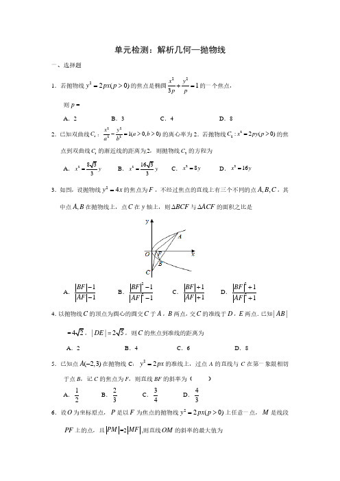 【高中数学单元检测】解析几何—抛物线(附详细答案)