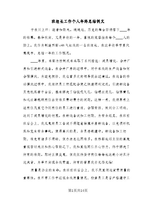 班组长工作个人年终总结例文（5篇）