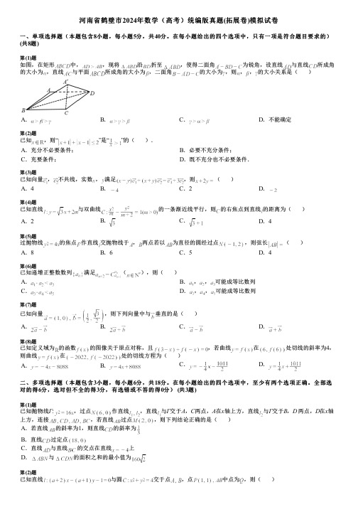 河南省鹤壁市2024年数学(高考)统编版真题(拓展卷)模拟试卷