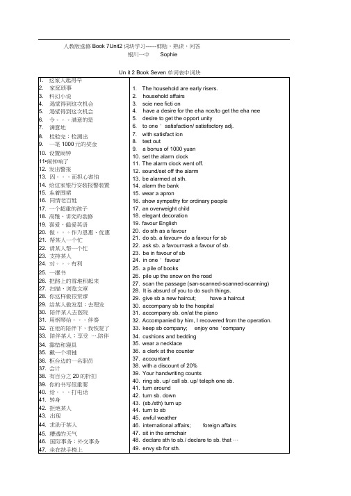 (完整版)人教版选修7Unit2词块学习