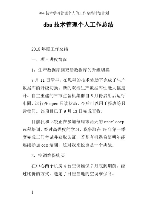 dba技术学习管理个人的工作总结计划计划