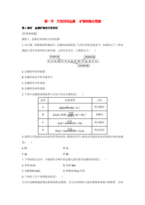 山东省聊城市2015-2016学年高中化学 第4章 化学与自然资源的开发利用 第1节 开发利用金属 矿物和海水资源题