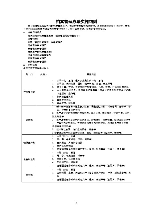 公司档案管理办法及实施细则