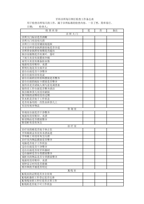 口腔门诊每日例行检查工作备忘表.doc