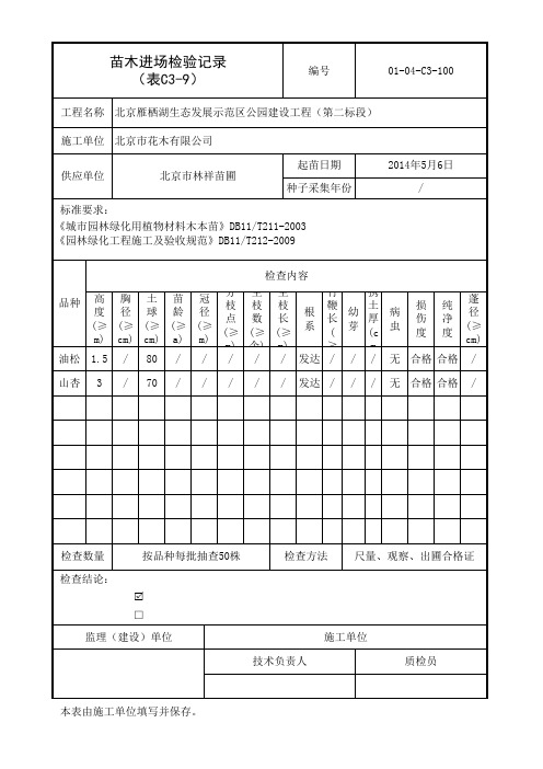 022-C3-9 苗木进场检验记录