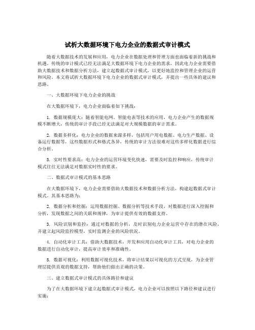 试析大数据环境下电力企业的数据式审计模式