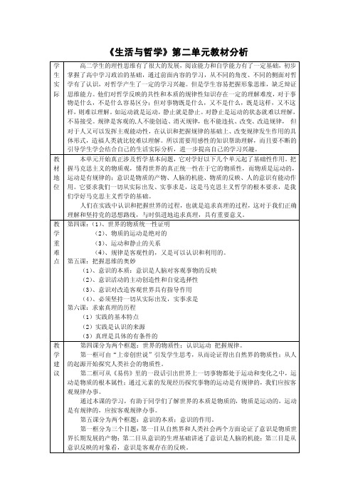 思想政治生活与哲学第二单元教材分析