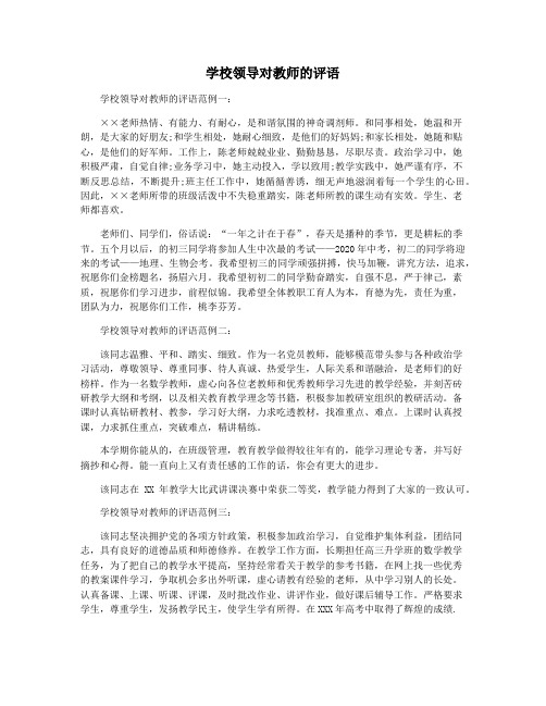 学校领导对教师的评语