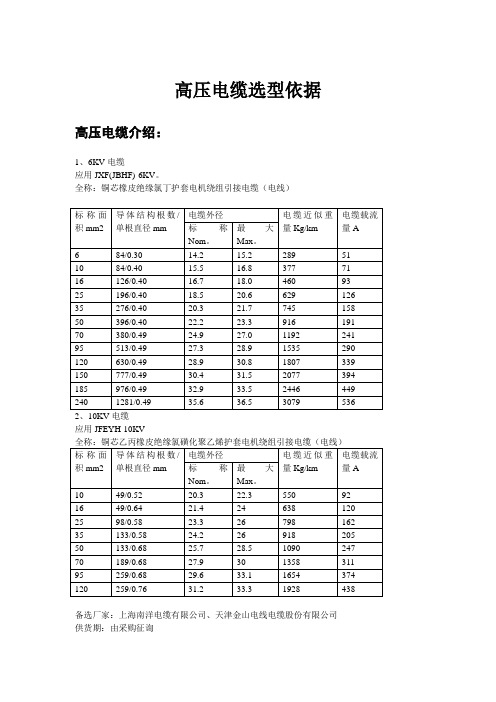 高压电缆选型依据