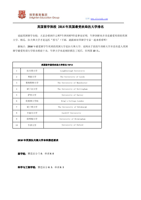 英国留学院校 2016年英国最受欢迎的大学排名