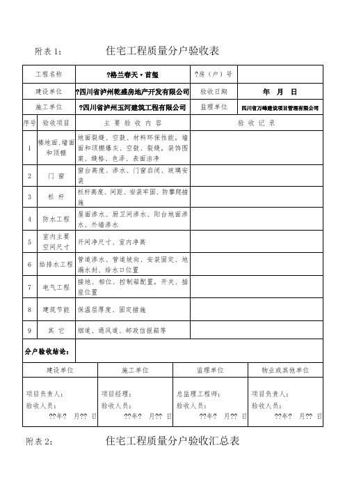 分户验收表格填写示例