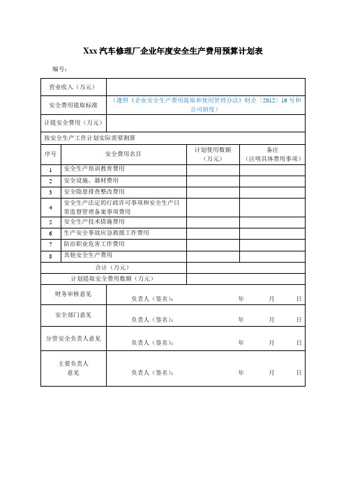 5.1.3企业年度安全生产费用预算计划表