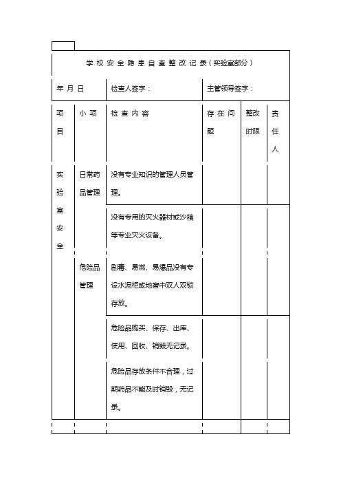 学校实验室安全隐患自查真该记录表