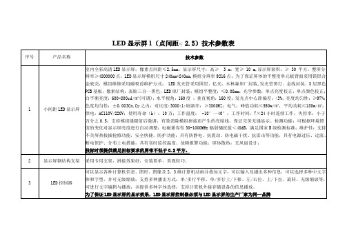 LED显示屏1（点间距≤2.5）技术参数表